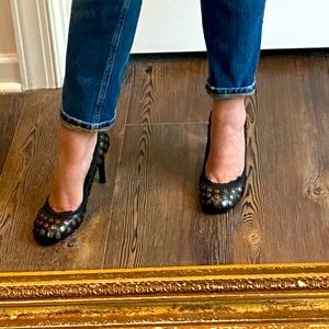 Designer Pedro Garcia Black leather Gold Studs